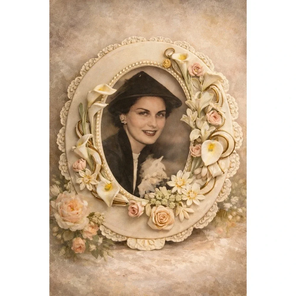 VTG‎ Lady Jayne Ltd Floral Oval Picture Frame 4x5 Romantic Wedding Cottage Chic